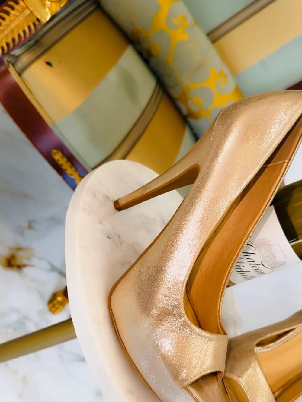 CL by Laundry Metallic Gold Peep Toe Pumps